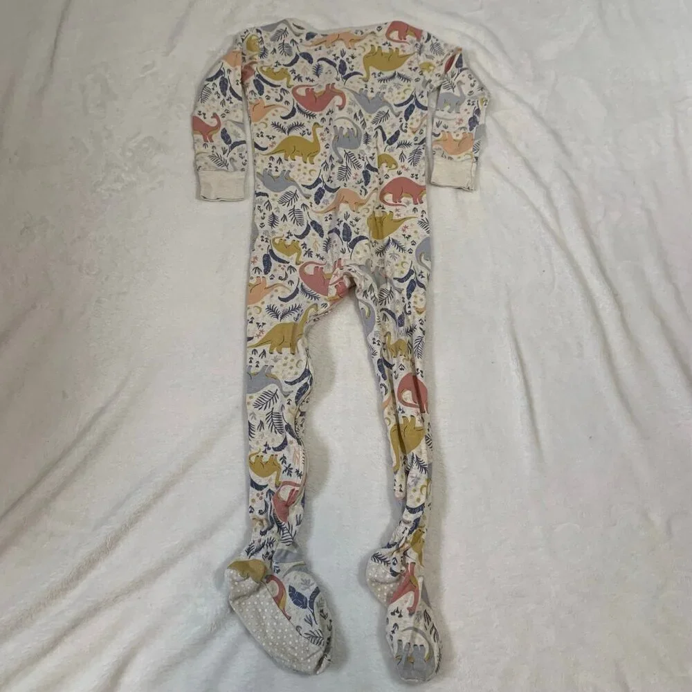 5/$25 Old Navy Kids Dinosaur Print Footed Pajamas 4T Beige Two‎ Way Zip Sleeper
